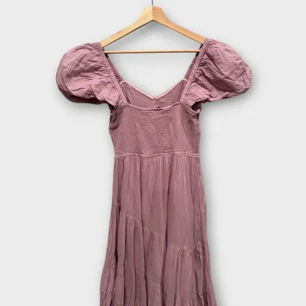 FREE PEOPLE Sundrenched Smocked Puff Sleeve Maxi Dress Size Medium - Image 6