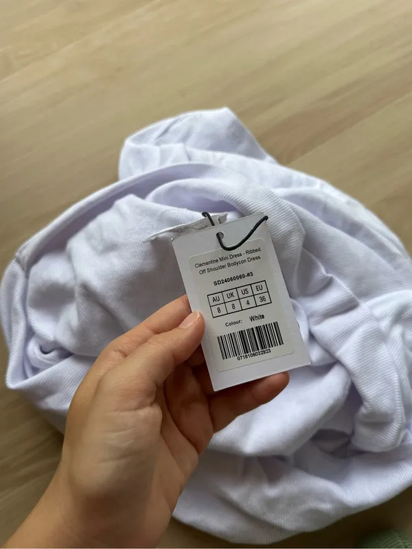 SHOWPO Clementine Ribbed Off The Shoulder Bodycon Mini Dress In White - Image 7