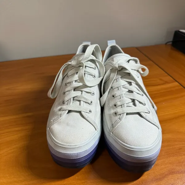 Keds Tripple Up Lace Up Platform Sneaker‎ Blue White Stripe Canvas Shoe W8 - Image 2