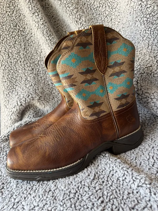 Ariat Anthem Savanna Shortie Western Boots Aztec Turquoise Brown Women's 10B - Image 2