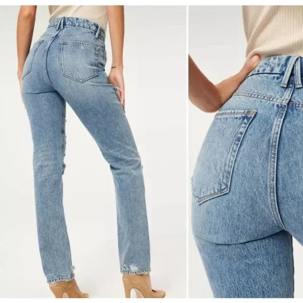Good American Good Boy distressed Denim Blue Jeans Size 4/27 NEW!‎ - Image 3