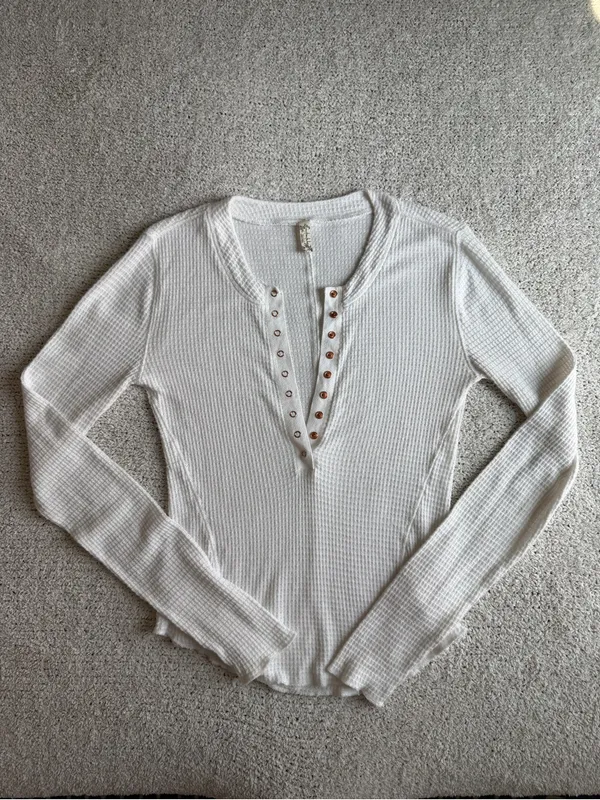 Free People One Of The Girls Henley Long Sleeve Thermal Shirt White Medium - Image 9