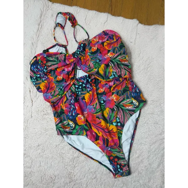 Eloquii Floral One Shoulder Cutout One Piece Swimsuit Tropical Print Size 16 XL - Image 2