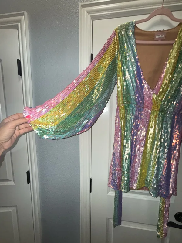 Show Me Your Mumu Rainbow Sequin Mini Dress - Image 3