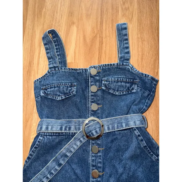 Yidula Denim Romper Belted Button Front Cuffed Shortalls Y2K Streetwear Size 11 - Image 3