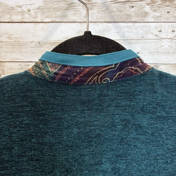 Vintage Nancy Bolen City Girl Womens M Silk Cardigan Teal‎ Tapestry Embroidered - Image 6