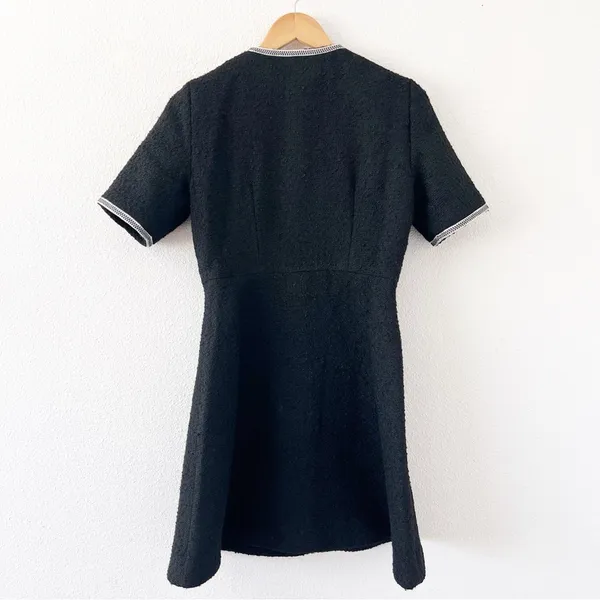 CeCe Black Tweed Button Front Feminine Chic Elegant Preppy Classic Mini Dress - Image 7