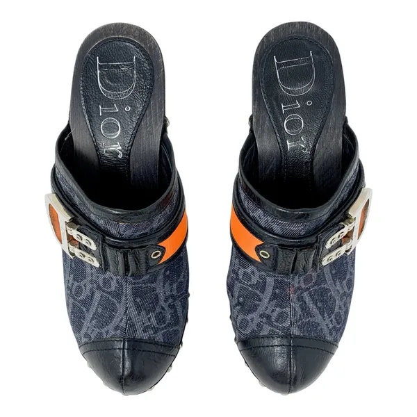 Dior Galliano SS 2006 Flight Diorissimo Monogram Denim Platform Clog Heels EU 36 - Image 3