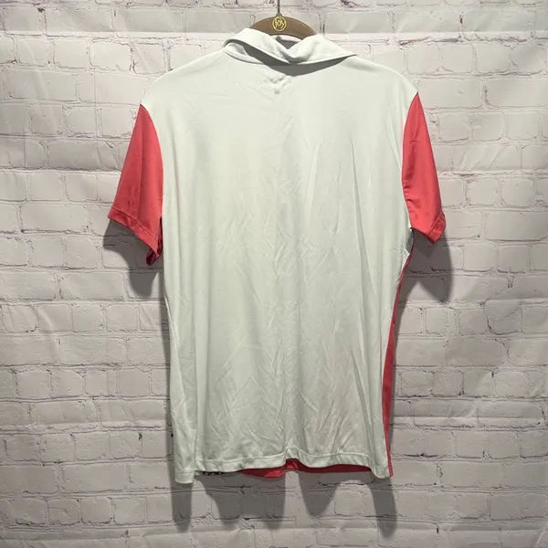 Izod Women's Coral and White Short Sleeve Golf Polo with Diagonal Print Size‎ L - Image 3