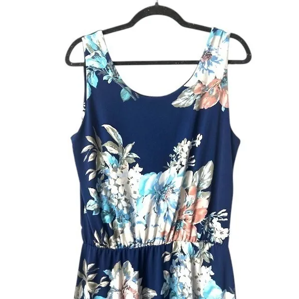 Floral Print Dress S Navy Blue Elastic Waist Stretchy Coquette Cottagecore Beach - Image 10