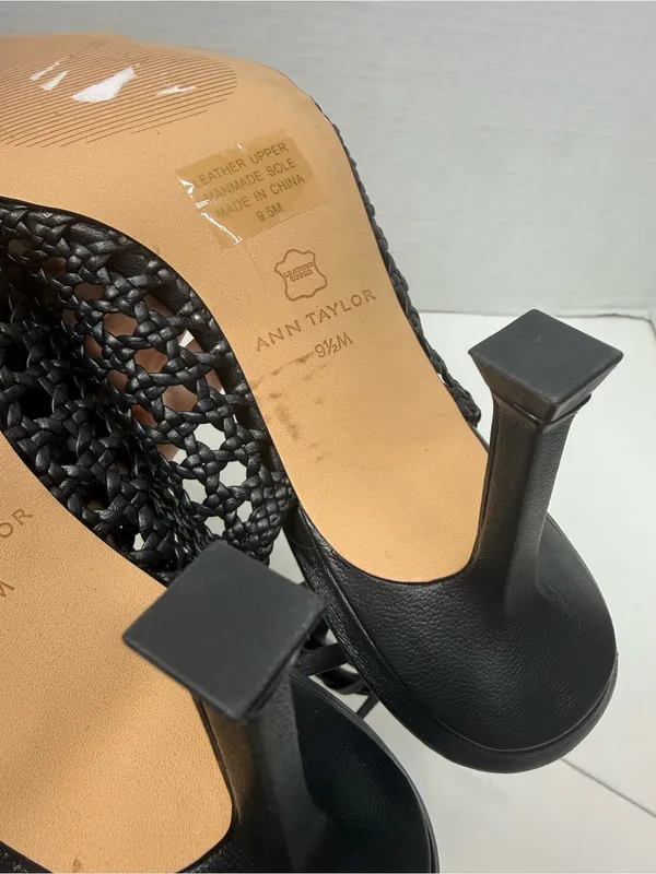 Ann Taylor Black Woven Leather Pointed Toe Slingback Heels Size 9.5 - Image 4