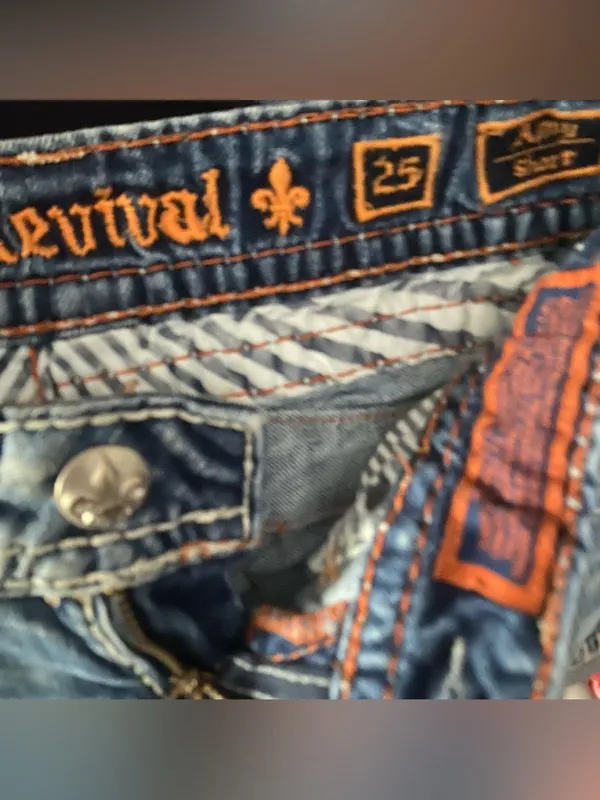 Rock Revival Womens Blue Jean Embroidered Denim Shorts Size 25 Amy Short zebra - Image 8