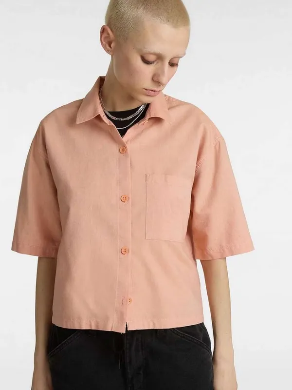 Vans McMillian Orange Cotton Crop Boxy Button Down Short Sleeve Shirt Size M - Image 2