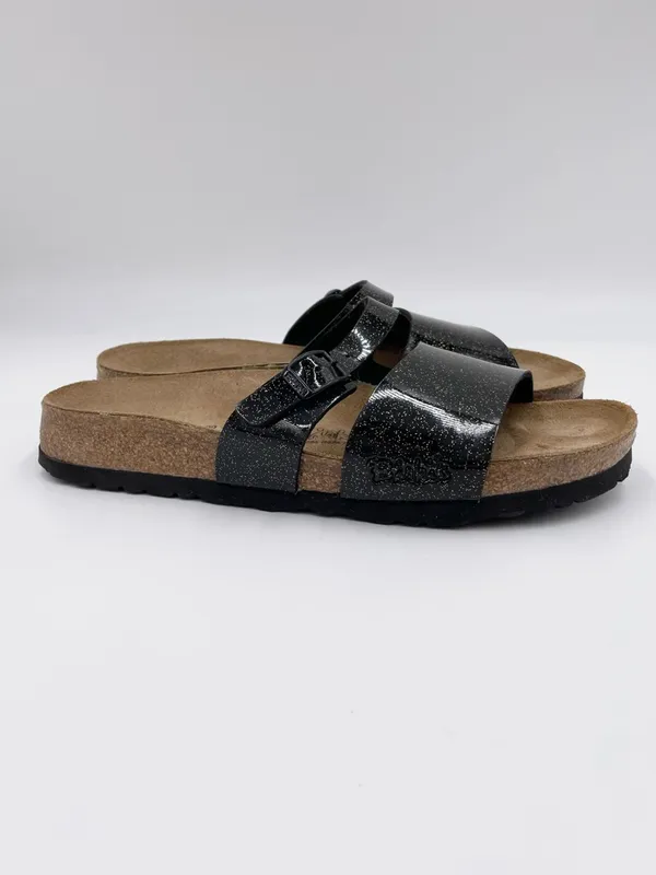 Birkenstock Birki's Double Strap Sandals Black Glitter Jelly Women's Size 8 - Image 4
