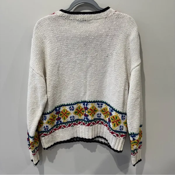 American Vintage Vintage‎ Midsummer Scandinavian Aztec Lizwear Size Large Hand Knit Sweater - Image 5