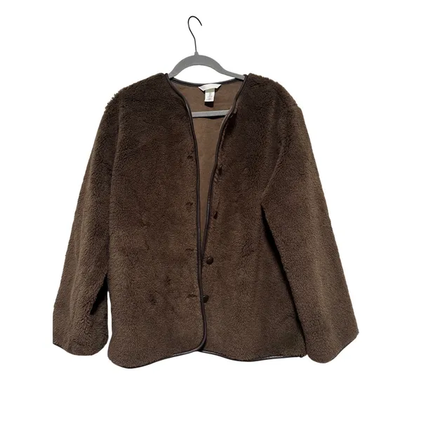 H&M Brown Faux Sherpa Snap Button Jacket S - Image 2