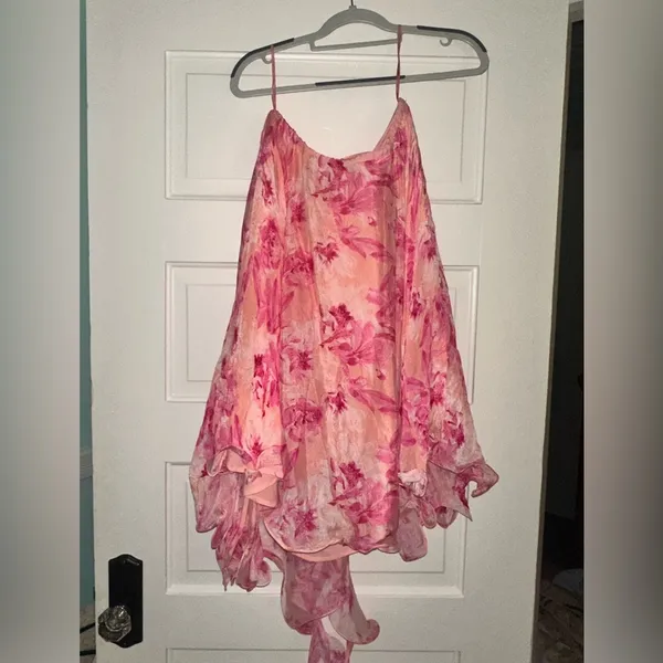 Anthropologie mini pink dress tie neck size small - Image 6