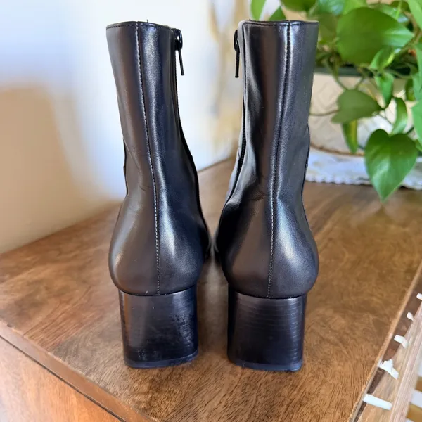 Easy Spirit Ankle Boots Womens Black Leather Square Toe Block Heel Side Zip - Image 4