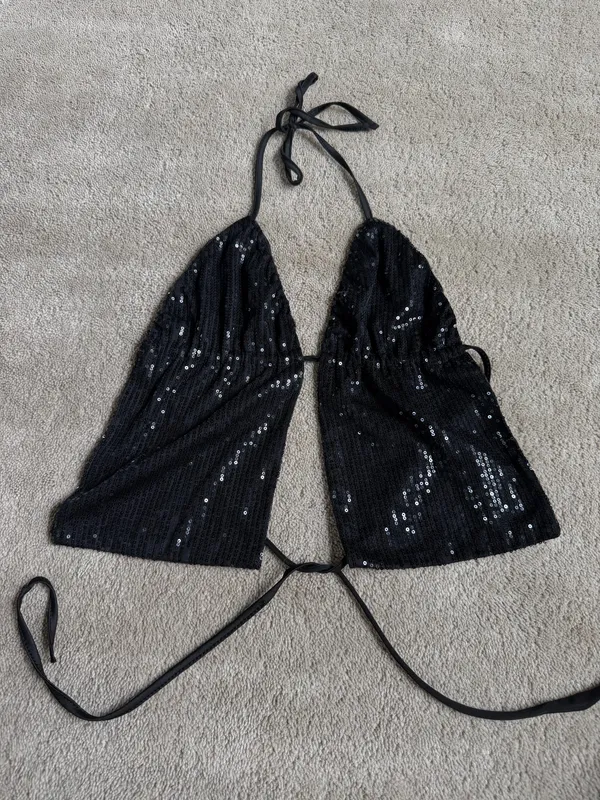 Edikted Black Sequin Halter Top – Size Small - Image 2