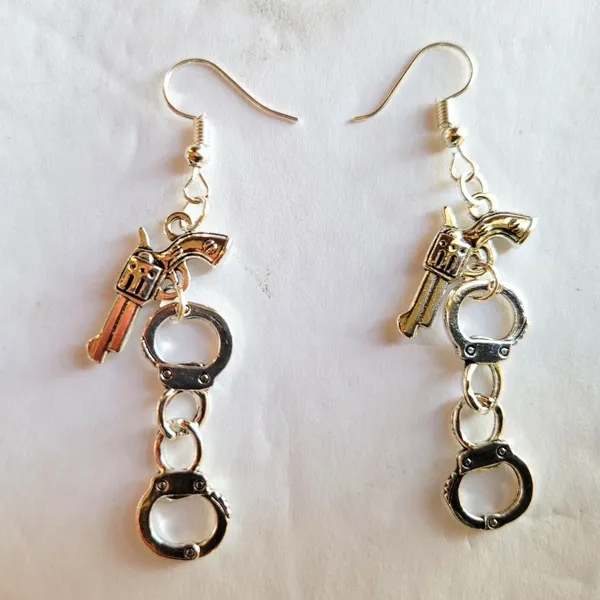 Punk Earrings - Gun & Handcuff Charms NWOT - Image 4