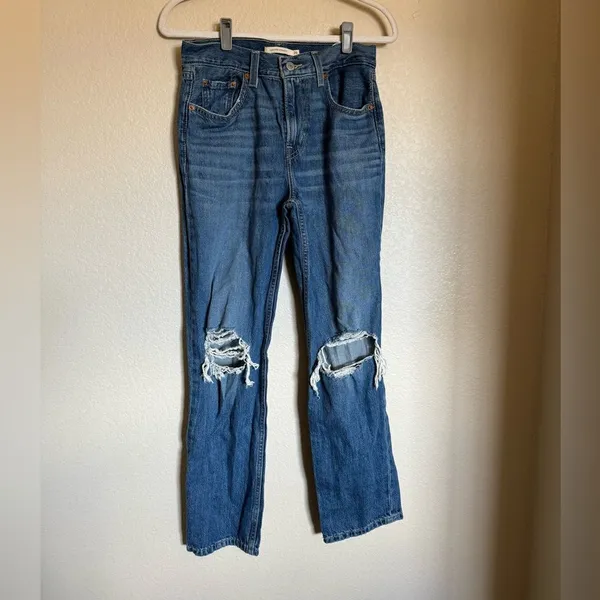 Levi‘s Low Pro Straight Jeans Sz 26 High Rise Distressed Medium Blue‎ Wash - Image 5