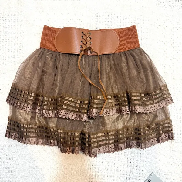 Mint Green M tulle layered corset waist mini skirt SK2 3643 - Image 6