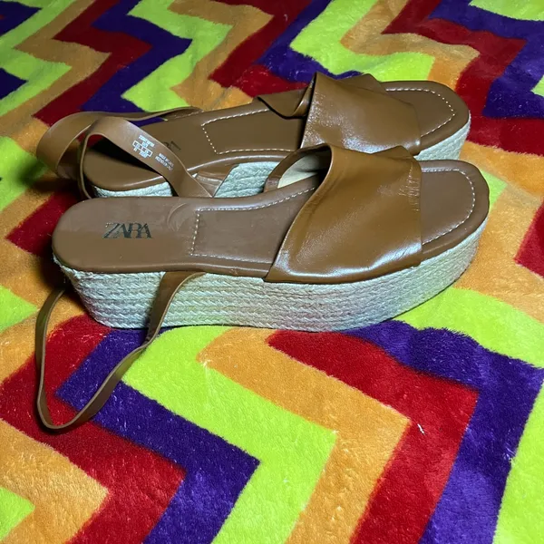 ZARA PLATFORM WEDGE LEATHER SANDALS - Image 9