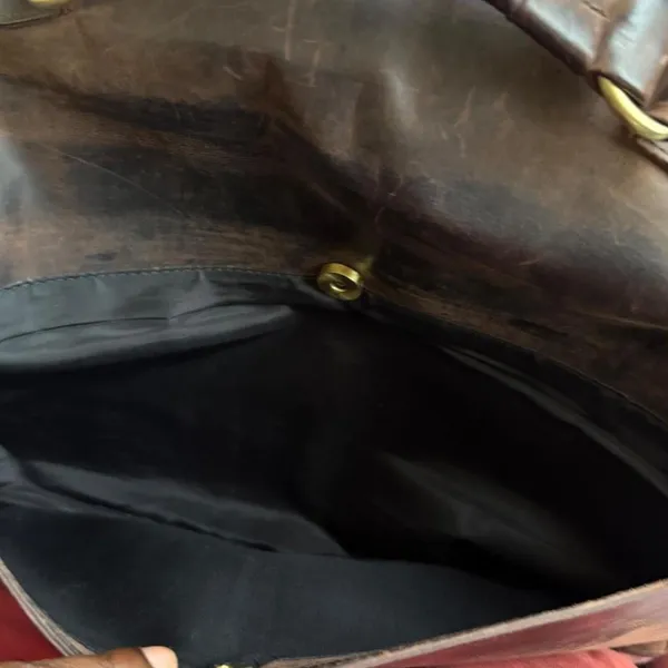 Vintage Briefcase Bag Brown Distressed Real Leather USA Preppy Academia Professor Laptop Book Brass Buckle Antique Streetwear Measurement in pics - Image 4