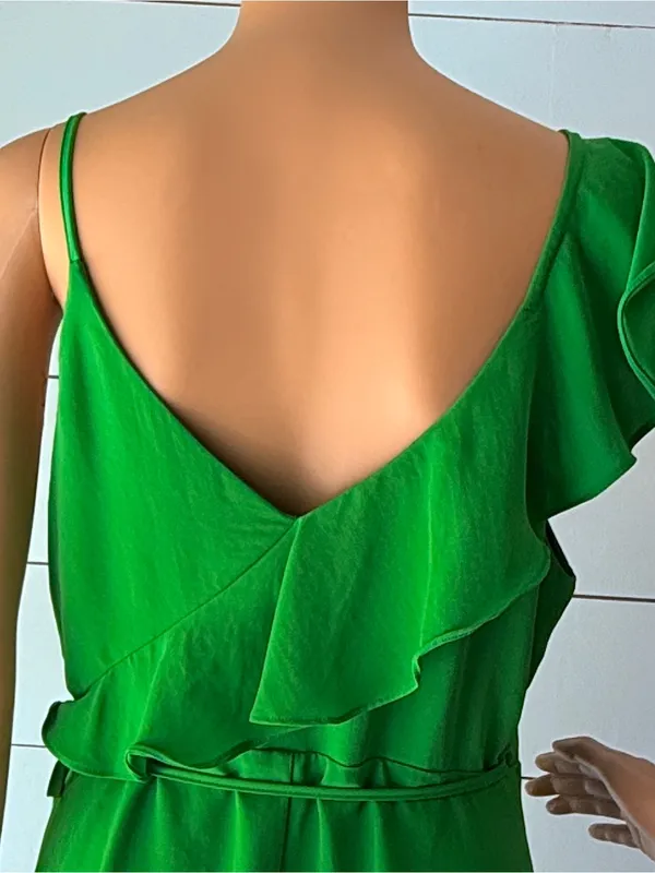 DO+BE Emerald Green Ruffle Wrap Mini Dress Sz L - Image 6
