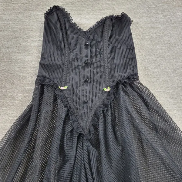 VTG E Bole Gothic Corset Lingerie Dress Small Black Sheer Mesh Maxi Grunge NEW - Image 5