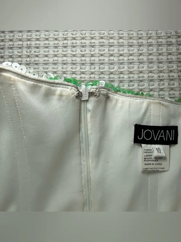 Jovani Size 10 Green And White Floral Full Length Sequin Prom Homecoming Straps - Image 6