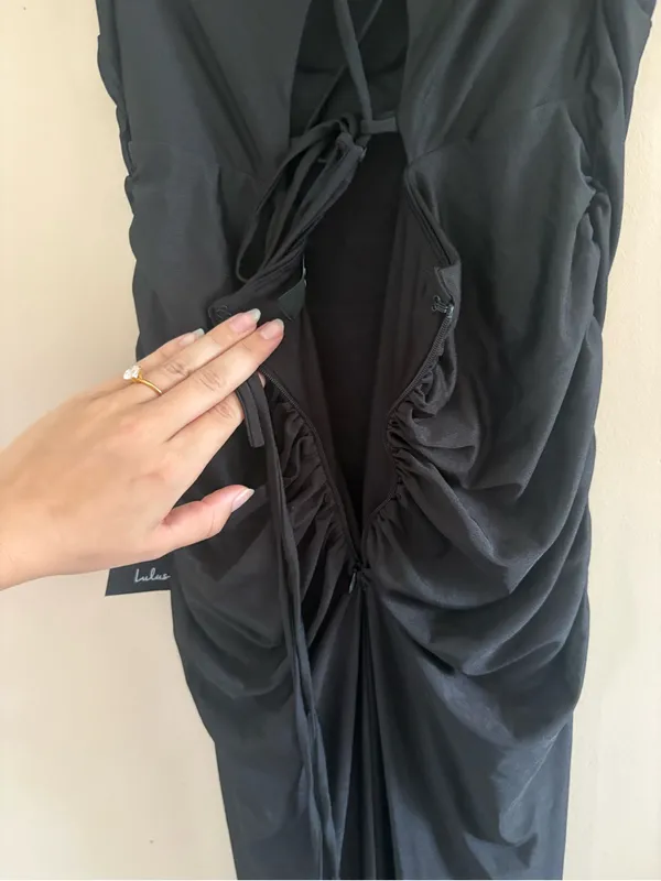 Lulus Elese Black Slinky Knit Lace-Up Mermaid Maxi Dress Size Large NWT Formal - Image 9