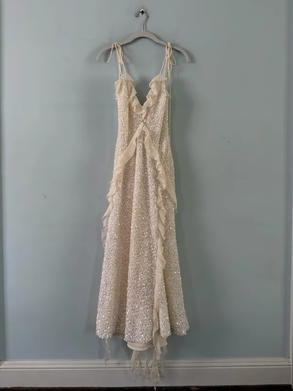 NWT‎ Bardot Marsella Ruffle Sequin Ivory Bridal Coquette Midi Dress - Image 4