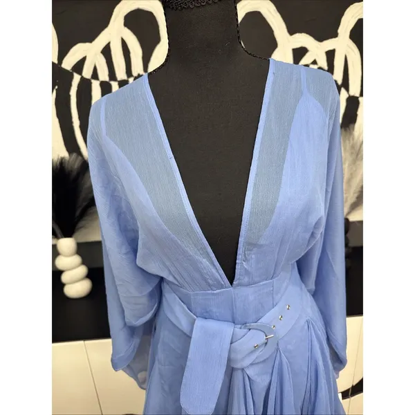 ASOS Design Blue Chiffon Mini Dress Belted Plunge Long Sleeve NWT US 4 - Image 3