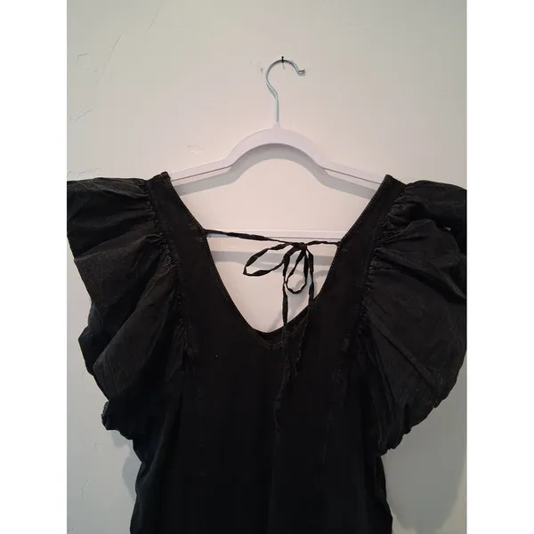Daily Practice Anthropologie Malibu Creek Dress Cotton Ruffle Black measures Med - Image 9