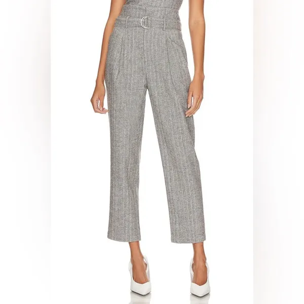 Line & Dot Paola Wool Blend High Rise Belted Trousers Grey L NWT - Image 3