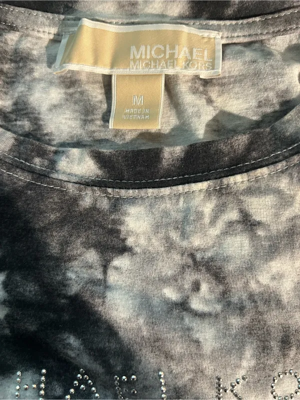 Michael Kors Black and White Tie-Dye Short Sleeve Crewneck Top - Image 2
