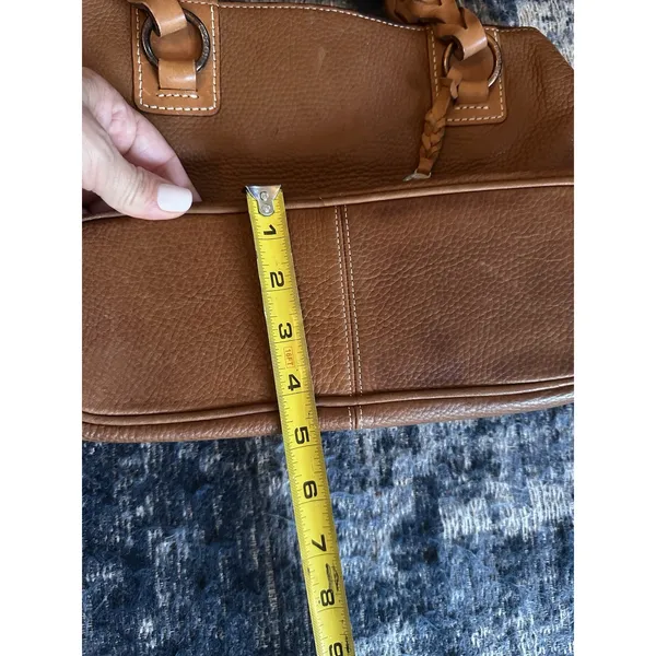 Fossil Purse Brown Leather Silver Key Hardware Zip Close Pockets Braided Handle - Image 6