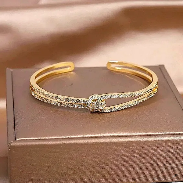 Women's 18k Gold‎ Plated Knot Bling Simulated Diamond Cuff Bracelet, Adjustable - Image 6