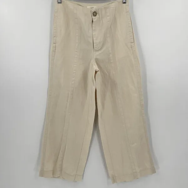 LOFT Pants Linen Cotton Blend Cropped Wide Leg Cream Seamed Women’s Size 4‎ NWT - Image 2