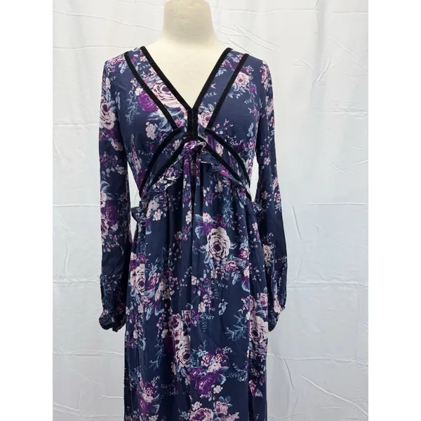 Altar’d State Boho Maxi Dress M Floral Navy Empire Waist Fairy Whimsgoth - Image 11