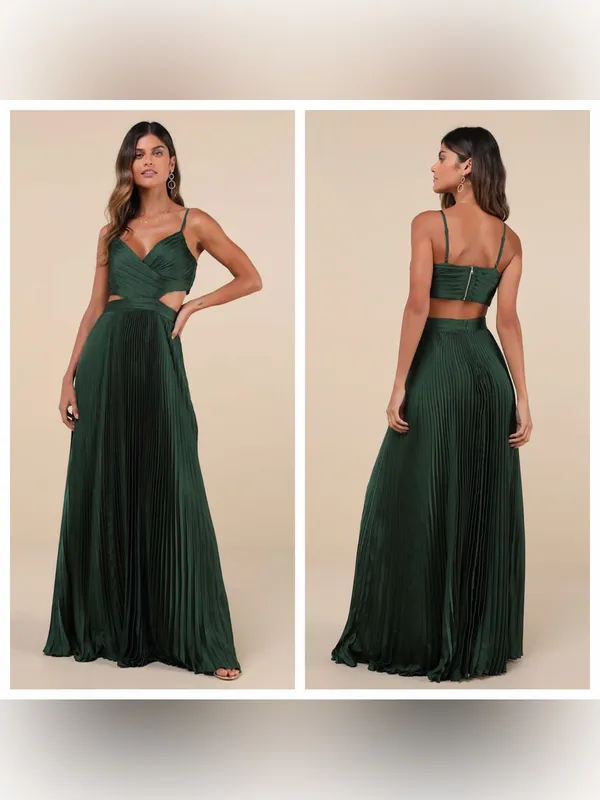 Lulu's Got the Glam Emerald Green Pleated Cutout Maxi Dress - Image 2