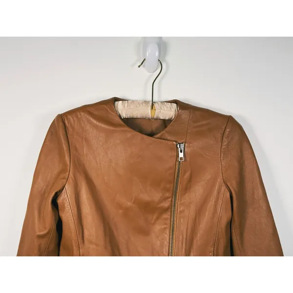 Vince Lamb Leather Moto Jacket Womens Size XS Walnut Camel Old Money Luxury Fall - Image 8