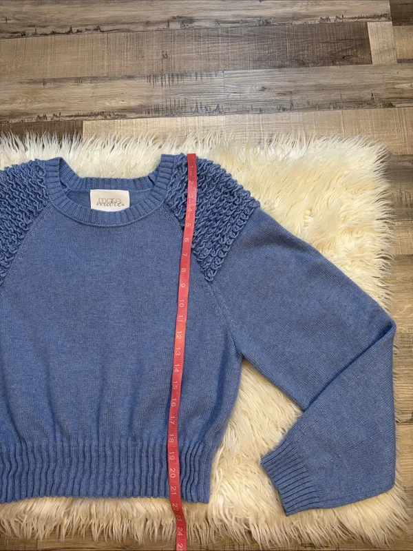 Anthropologie Mare Mare Cinched crew neck sweater with loop knit detail blue M - Image 6