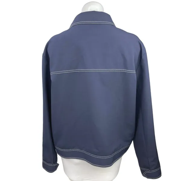 Topshop Navy Blue Zip Up Collar Long Sleeve Windbreaker Rain Coat Jacket 12 - Image 2