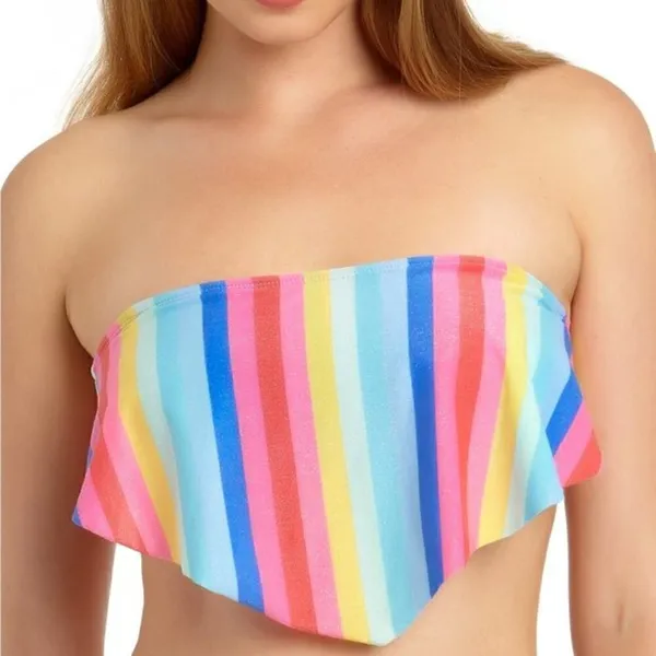 California Waves Women's Size Medium Shiny Handkerchief Bikini Swim Top Rainbow‎ - Image 2