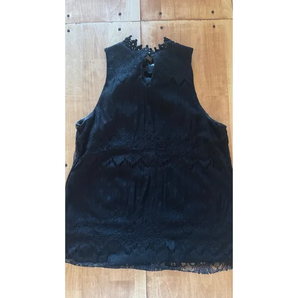 IZ Byer‎ Womens XL Black Lace High Neck Sleeveless Blouse Keyhole Back Tank Top - Image 6