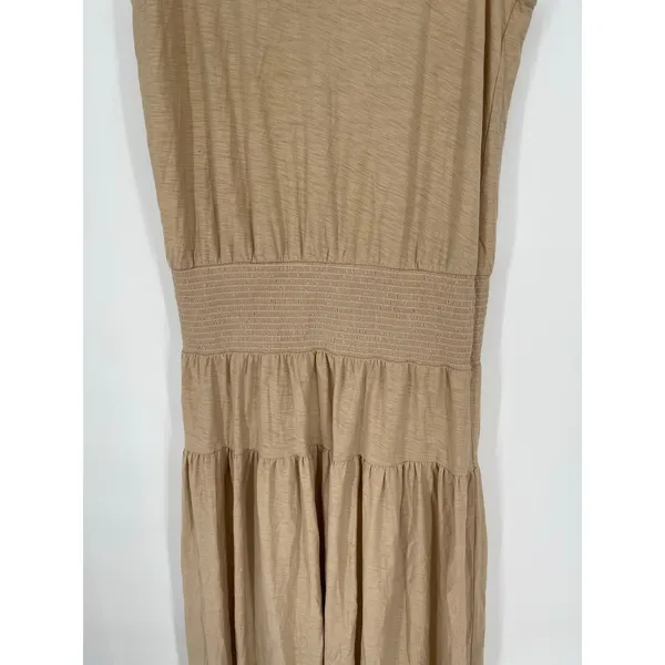 Nation Ltd Barrett 90s‎ Beige Tiered Smocked Midi Dress Size Large Boho Neutral - Image 3