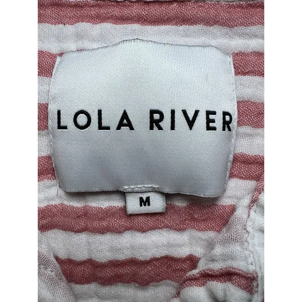 Lola River Pink/White Striped Button-Up Shirt Top M Collared 100% Cotton - Image 3