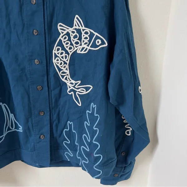 NWT Free People We The Free Tidal Stitch Button Down Shirt in Blue - Image 6